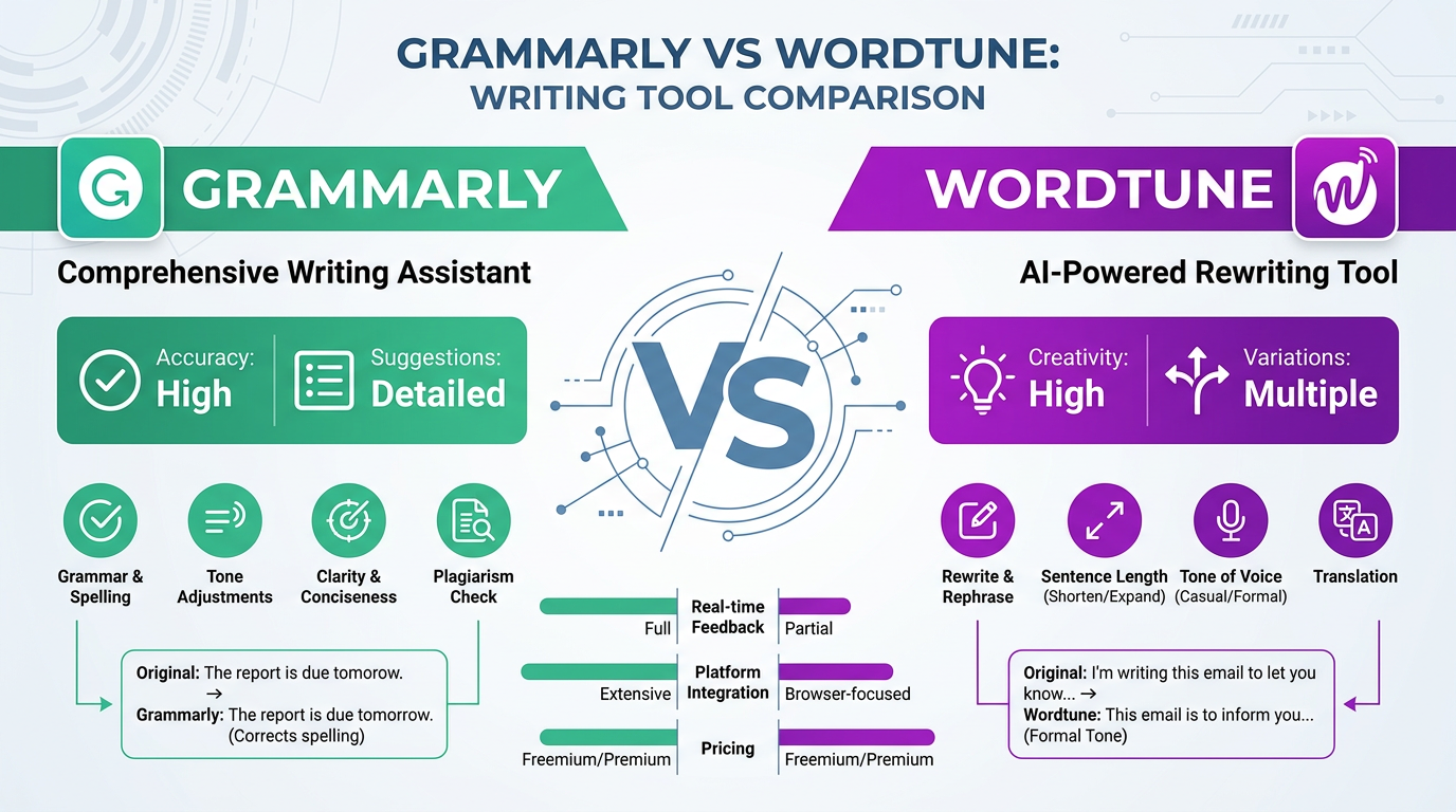 Grammarly vs Wordtune: Best AI Writing Enhancement Tool Compared